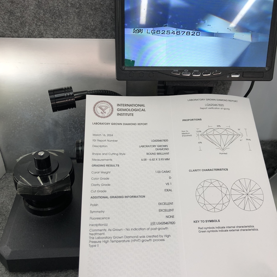 Kilang Barang Kemas Messi 1.03CT Bentuk bulat HPHT D VS1 ID EX EX Lab Diamond 11