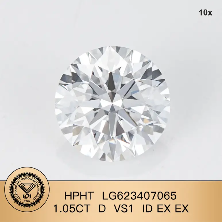 Messi Jewelry-LG623407065 HPHT Round Brilliant Cut 1.05Ct D VS1 ID EX Ex Lab Diamond con certificato IGI 1
