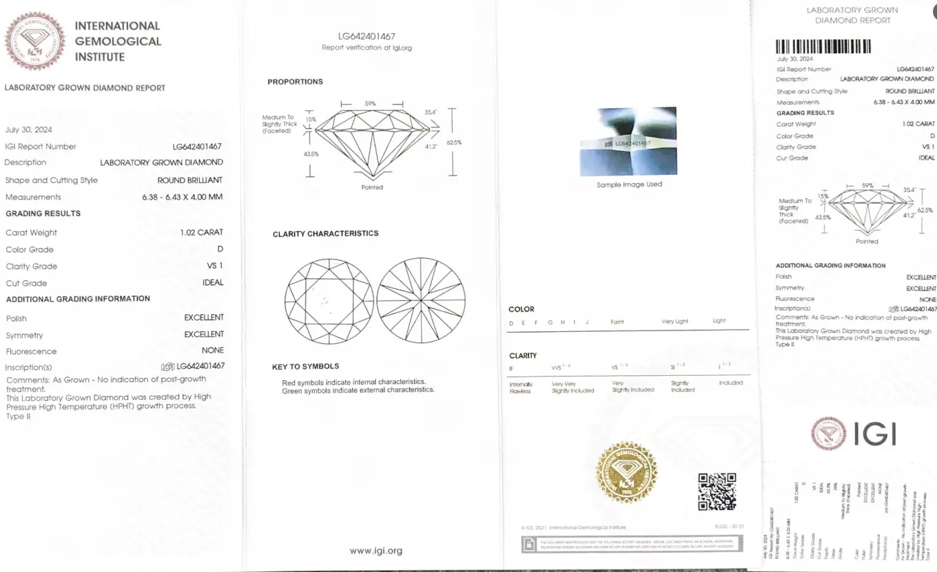 1.02CT Round Synthetic Diamond - IGI Certified 5