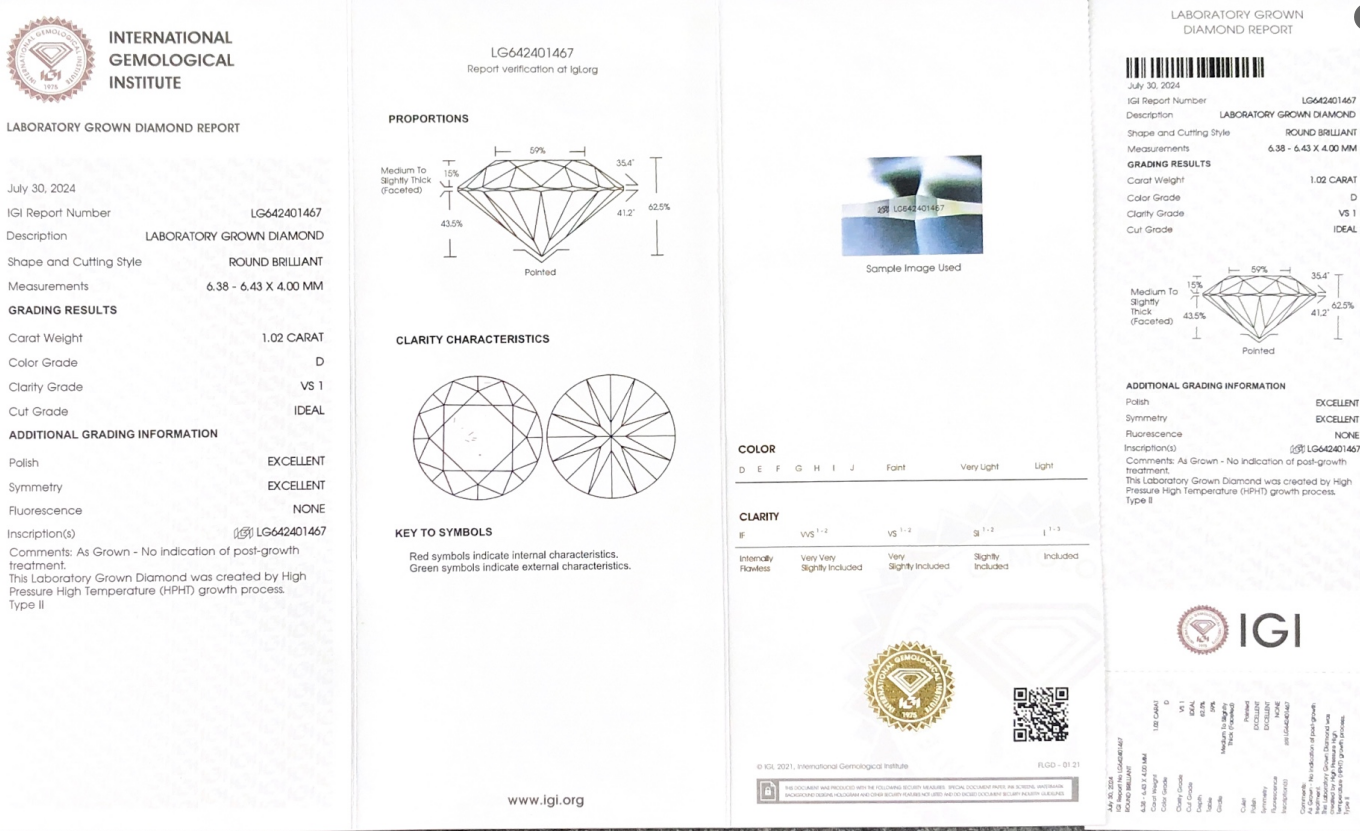 1.02CT Round Synthetic Diamond - IGI Certified 8