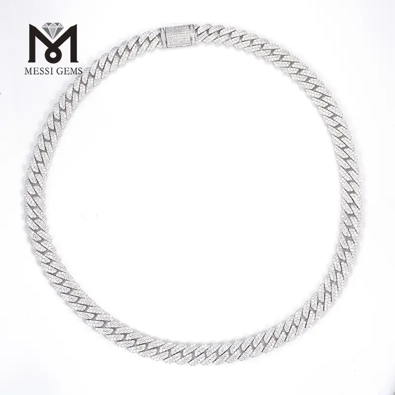 Gioielli Messi - MS -511 10mm 12mm larghezza 18 pollici 20 pollici 22 pollici 24 pollici lunghezza 925 sterling in argento moissanite diamanti hip hop a catena cubana collegamento 1