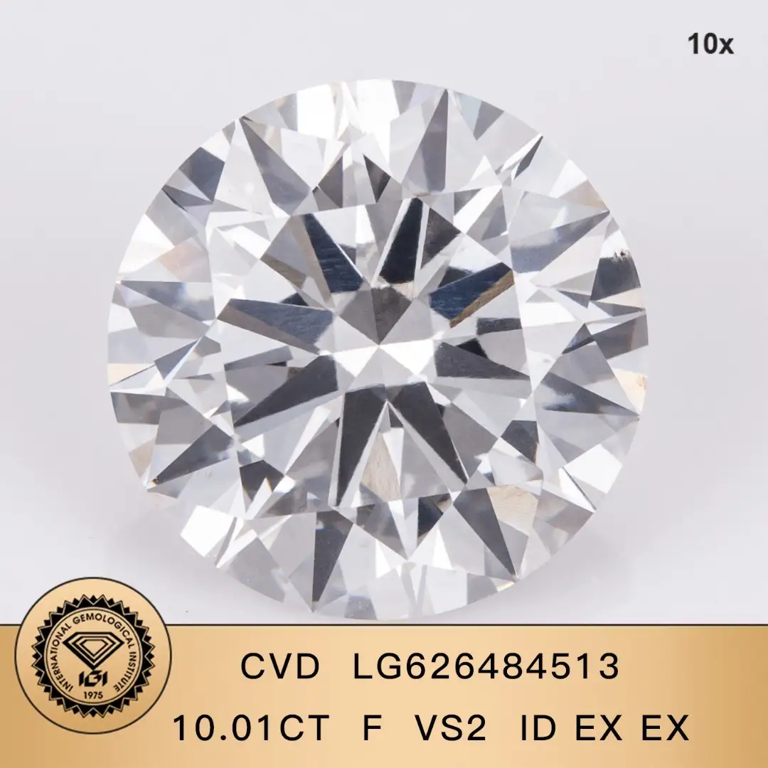 ROUND BRILLANT CUT 10.01CT F VS2 CVD Diamond Lab Certificato Diamond IGI 1