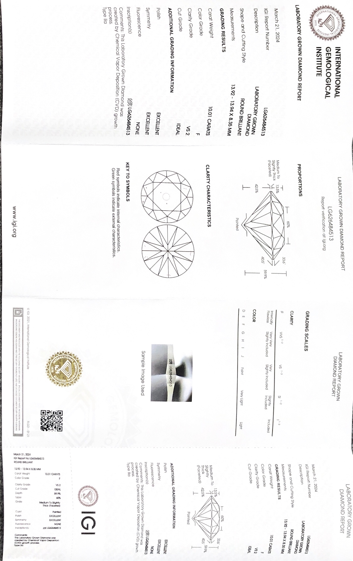 Round Brilliant Cut 10.01CT F VS2 CVD Diamond Lab Grown Diamond IGI Certificate 5