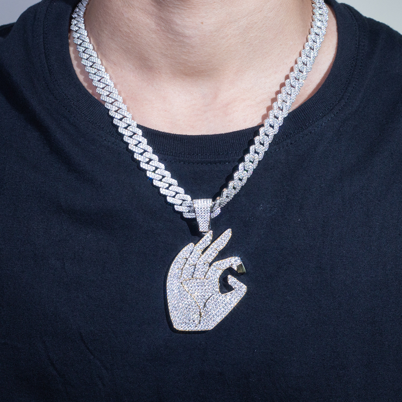 Jóias Messi - Jóias Messi 925Sliver Hiphop Trendy Bated 18K Gold Pinging com Def Color Melee Moissanite Diamond Moissaante Pingente 8