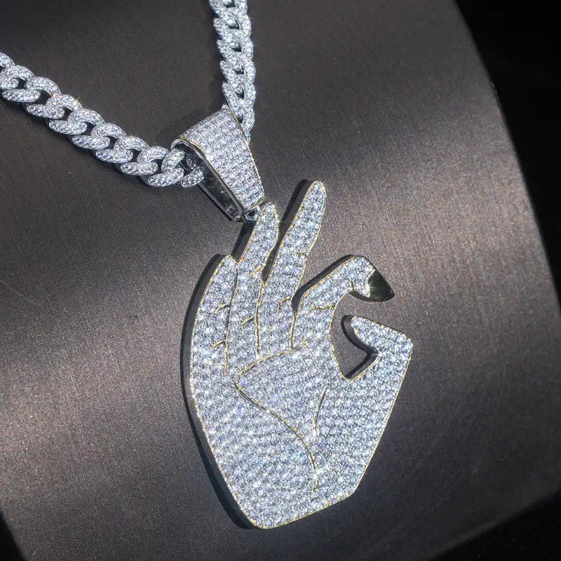 925 Silver HipHop Gold Plated Pendant with Moissanite Diamond 4