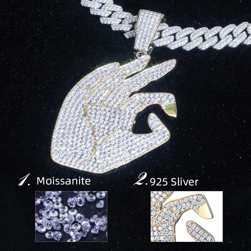 925 Silver HipHop Gold Plated Pendant with Moissanite Diamond 7