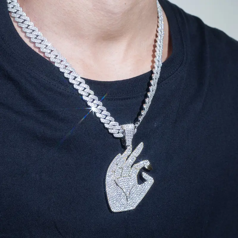 925 Silver HipHop Gold Plated Pendant with Moissanite Diamond 6