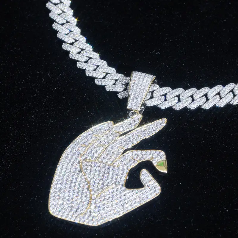 925 Silver HipHop Gold Plated Pendant with Moissanite Diamond 5