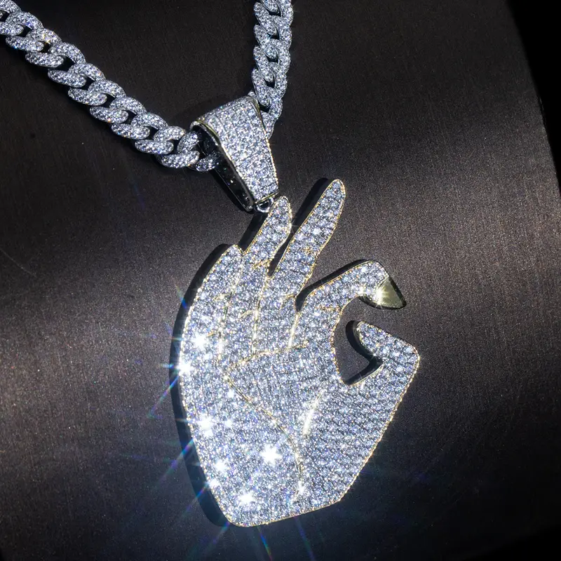 925 Silver HipHop Gold Plated Pendant with Moissanite Diamond 3