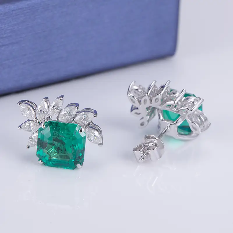 18k Gold Lab Grown Emerald Drop Earrings - Certified & Customizable 5
