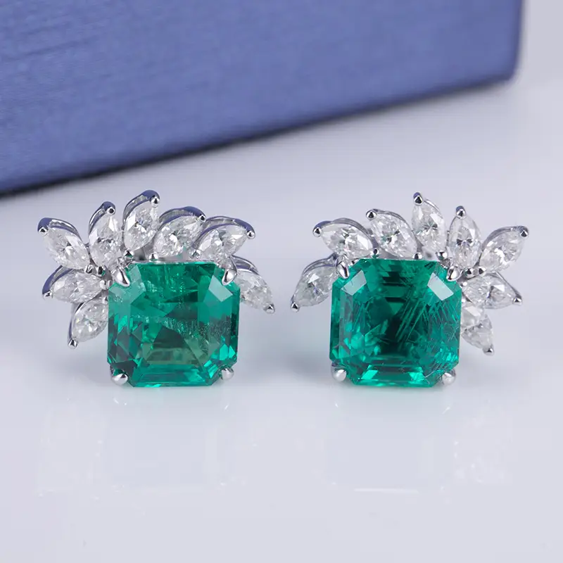 18k Gold Lab Grown Emerald Drop Earrings - Certified & Customizable 4