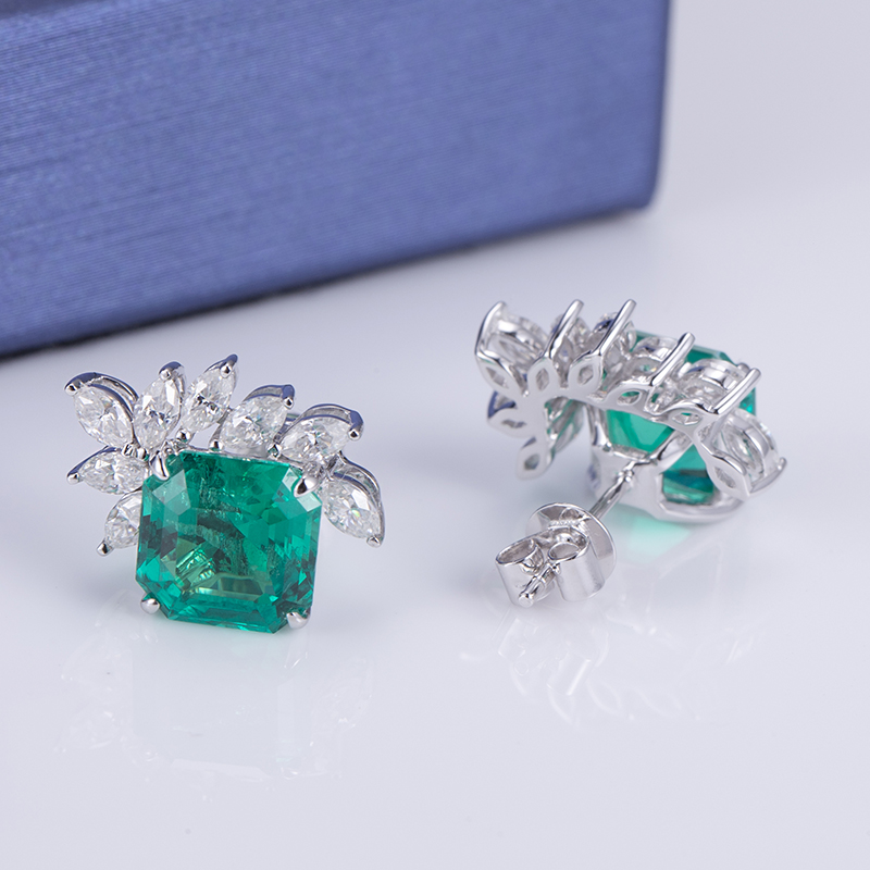 18k Gold Lab Grown Emerald Drop Earrings - Certified & Customizable 11