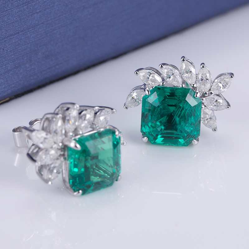 18k Gold Lab Grown Emerald Drop Earrings - Certified & Customizable 9