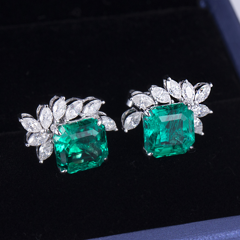 18k Gold Lab Grown Emerald Drop Earrings - Certified & Customizable 12