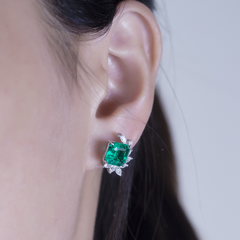 18k Gold Lab Grown Emerald Drop Earrings - Certified & Customizable 13