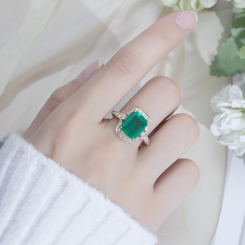 메시 쥬얼리 -MS -621 18K 골드 커스텀 여성 패션 9*11mm 에메랄드 컷 에메랄드 링 반지 13