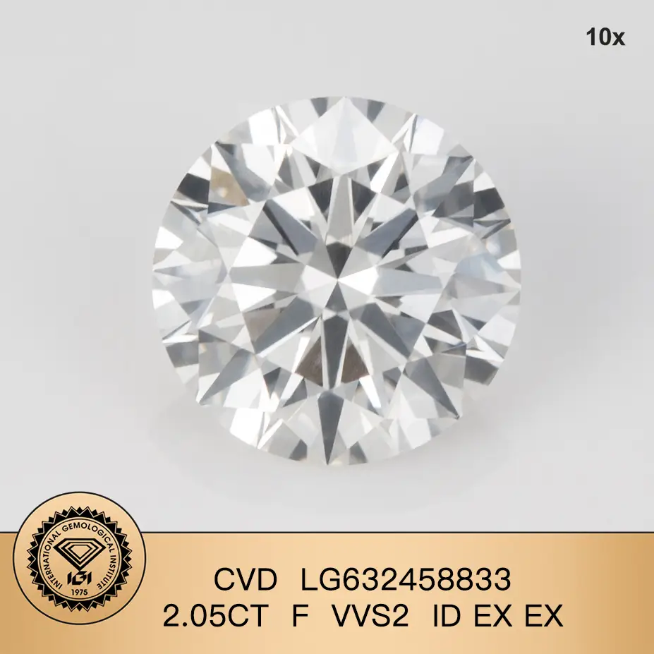IGI Lab Grown Diamond CVD LG63245833 2.05ct F VVS2 ID ex ex ex 1