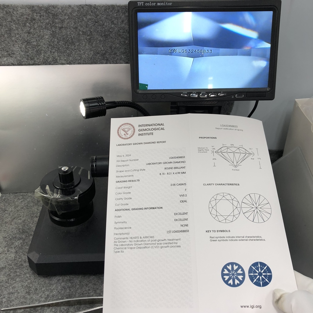IGI Lab Grown Diamond CVD LG632458833 2.05CT F VVS2 ID EX EX 12