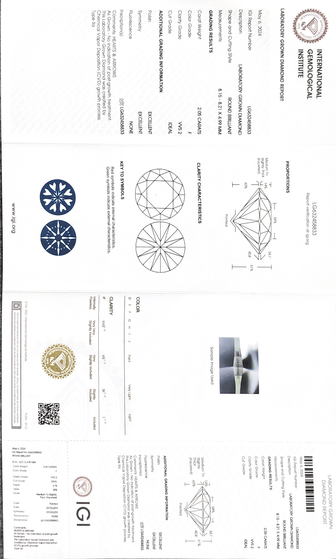 IGI Lab Grown Diamond CVD LG632458833 2.05CT F VVS2 ID EX EX 8