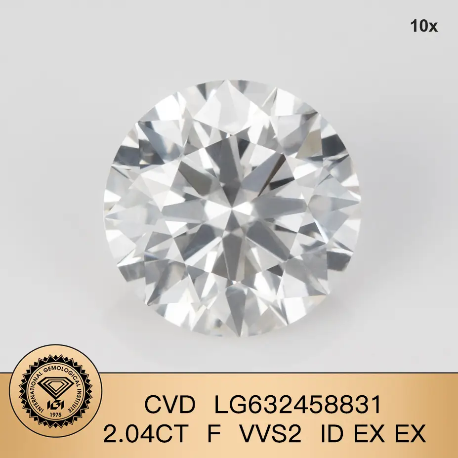 IGI Lab Grown Diamond CVD LG632458831 2.04ct F VVS2 ID ex ex ex 1