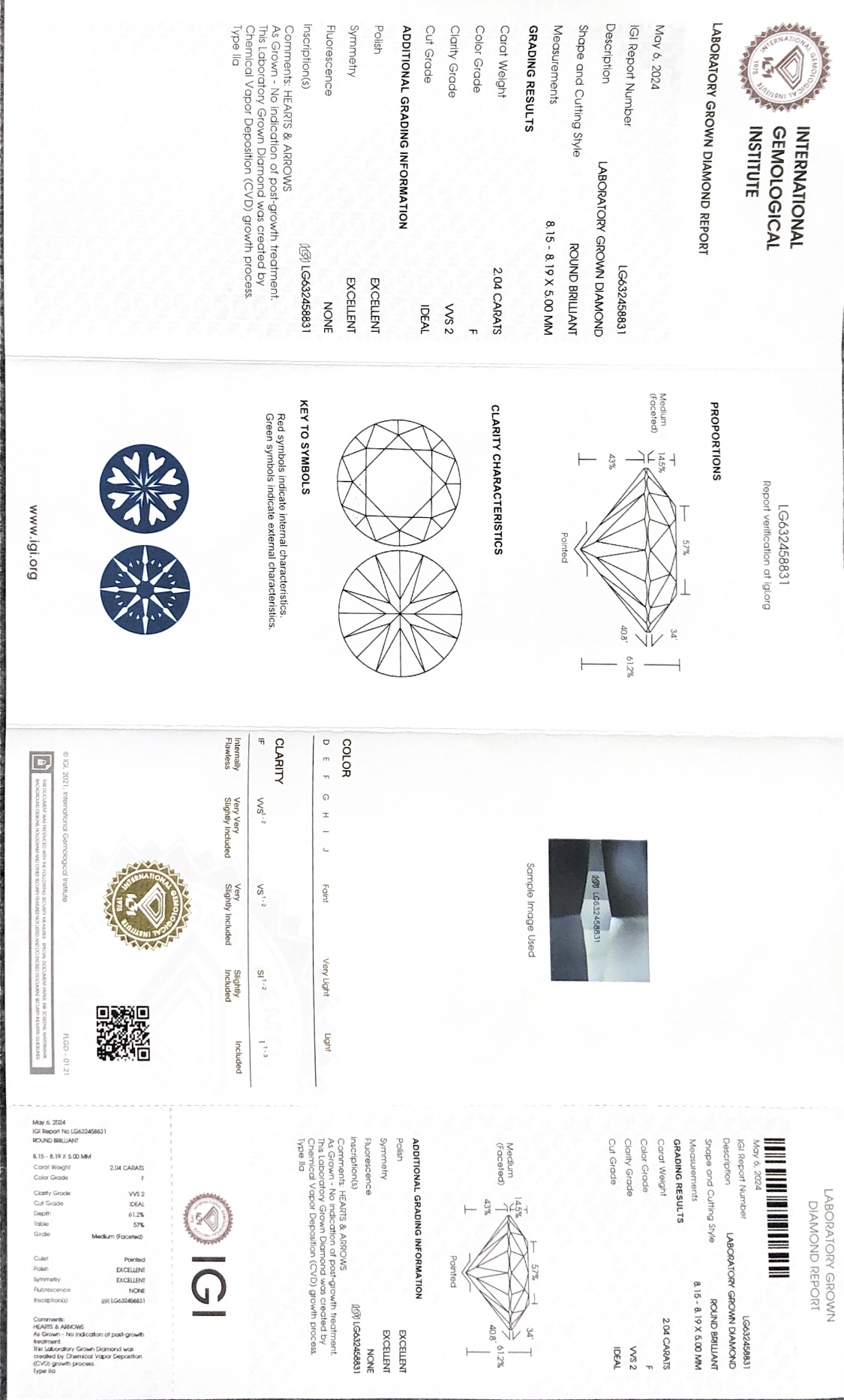 IGI Lab Grown Diamond CVD LG632458831 2.04CT F VVS2 ID EX EX 8