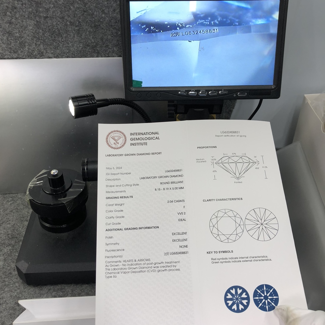 IGI Lab Grown Diamond CVD LG632458831 2.04CT F VVS2 ID EX EX 12