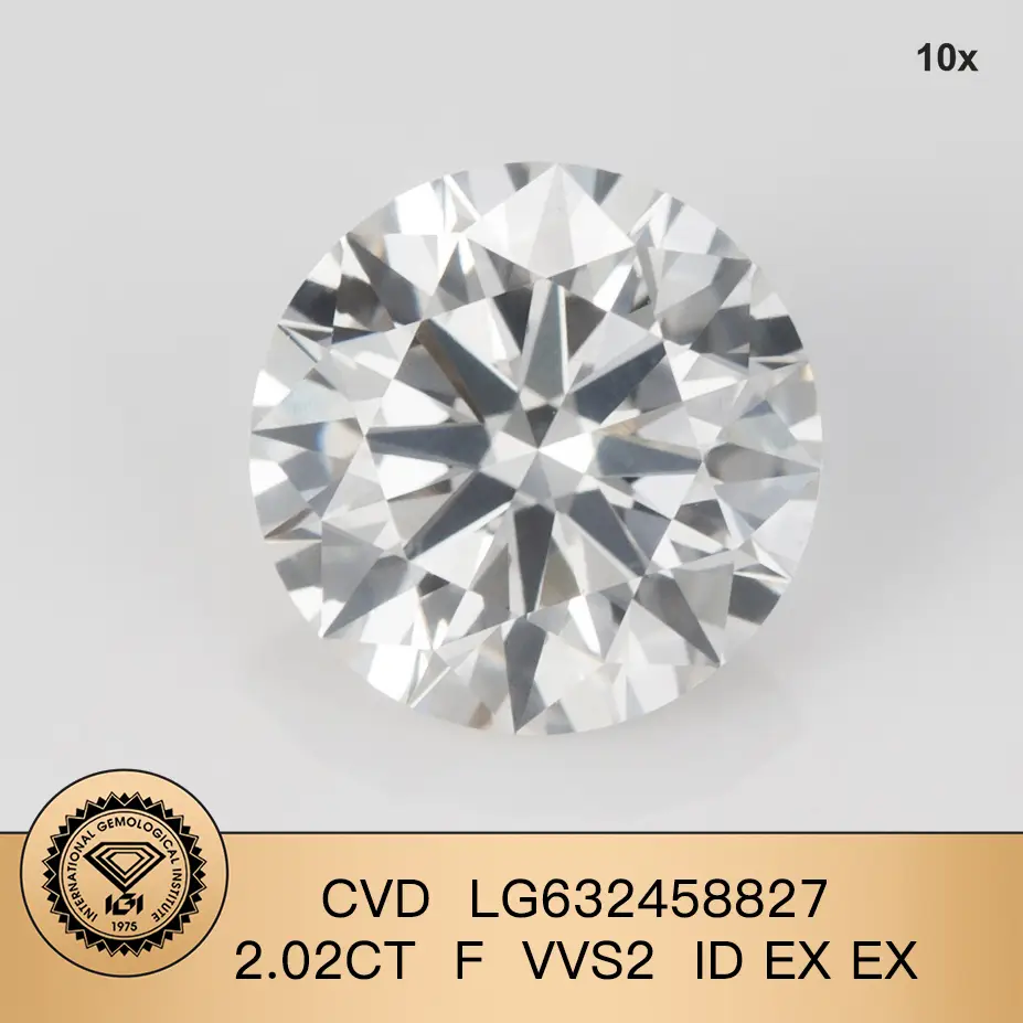 IGI Lab Grown Diamond CVD LG632458824 2.02CT F VVS2 ID ex ex 1