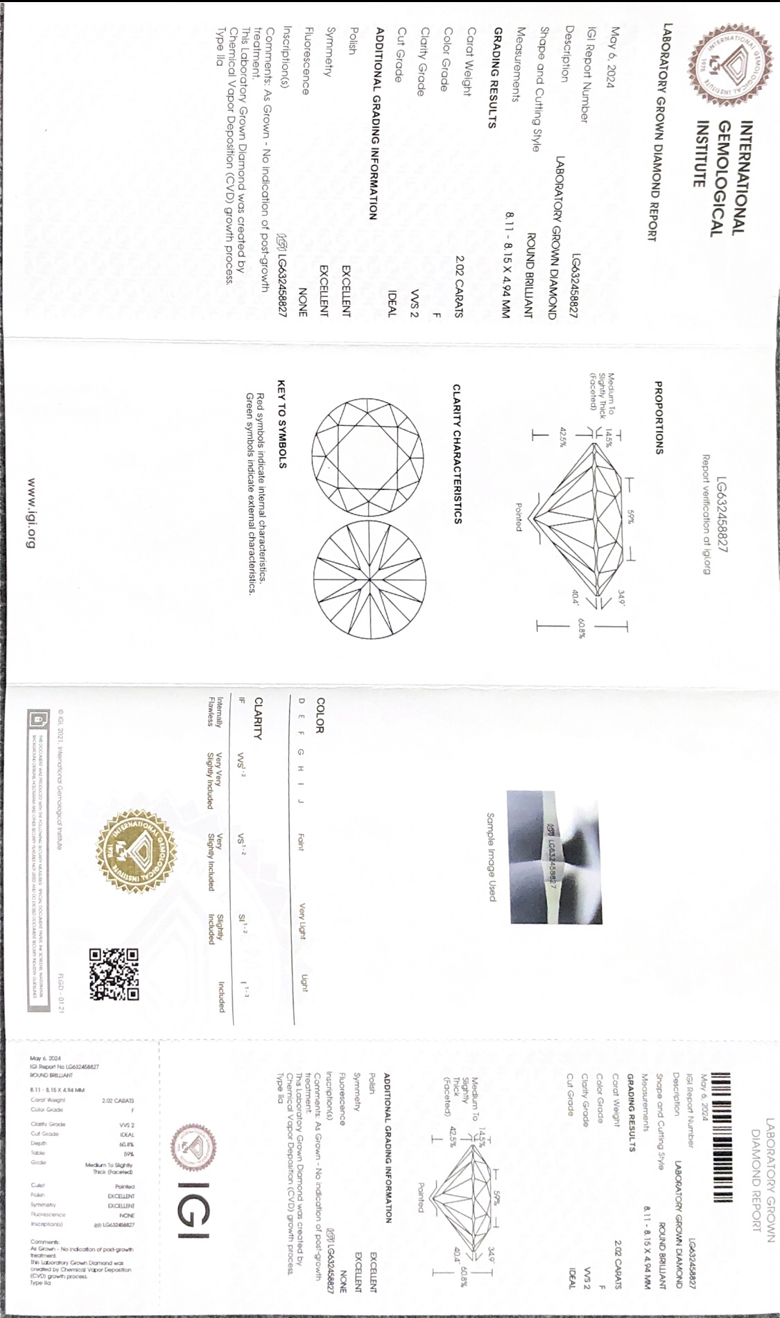 IGI Lab Grown Diamond CVD LG632458824 2.02CT F VVS2 ID EX EX 8