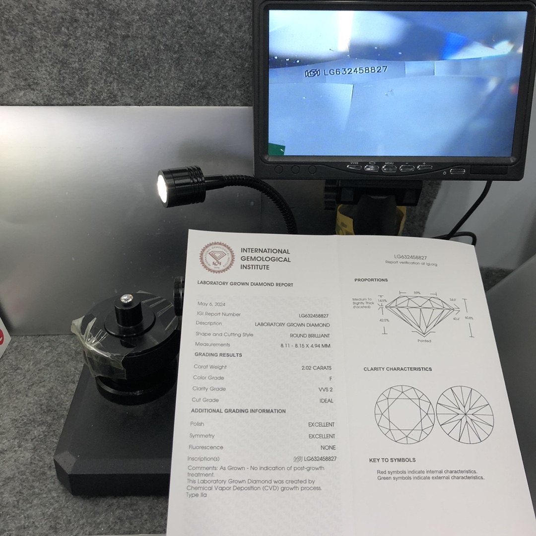 IGI Lab Grown Diamond CVD LG632458824 2.02CT F VVS2 ID EX EX 12