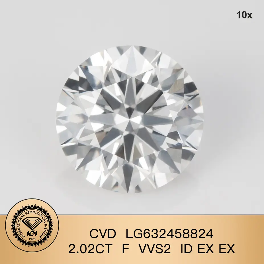 Lab Grown Diamond IGI CVD LG632458824 2.02ct f VVS2 ID ex ex ex 1
