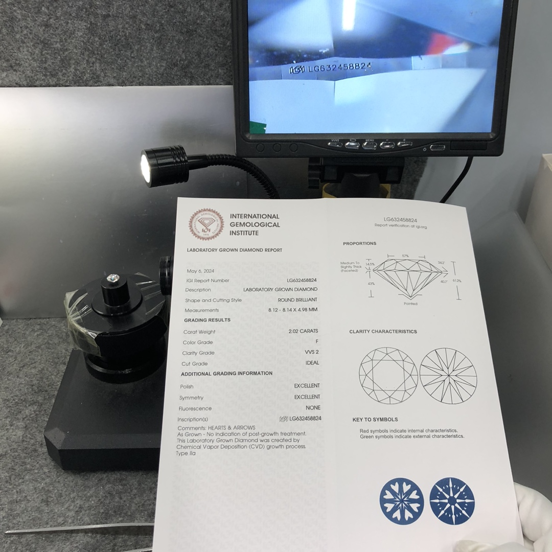 Lab Grown Diamond IGI CVD LG632458824 2.02CT F VVS2 ID EX EX 12
