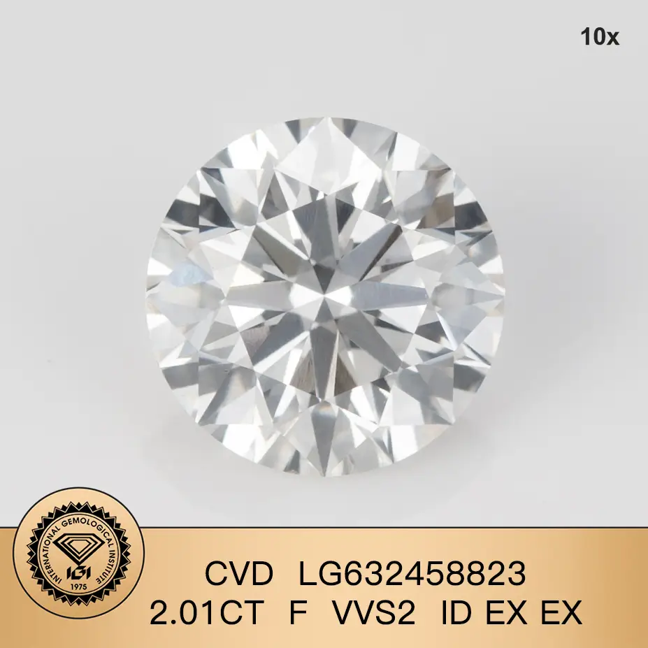 IGI Lab Grown Diamond CVD LG632458823 2.01ct F VVS2 ID ex ex ex 1