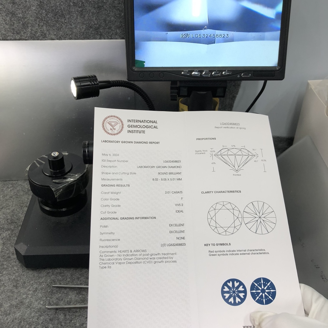 IGI Lab Grown Diamond CVD LG632458823 2.01CT F VVS2 ID EX EX 12