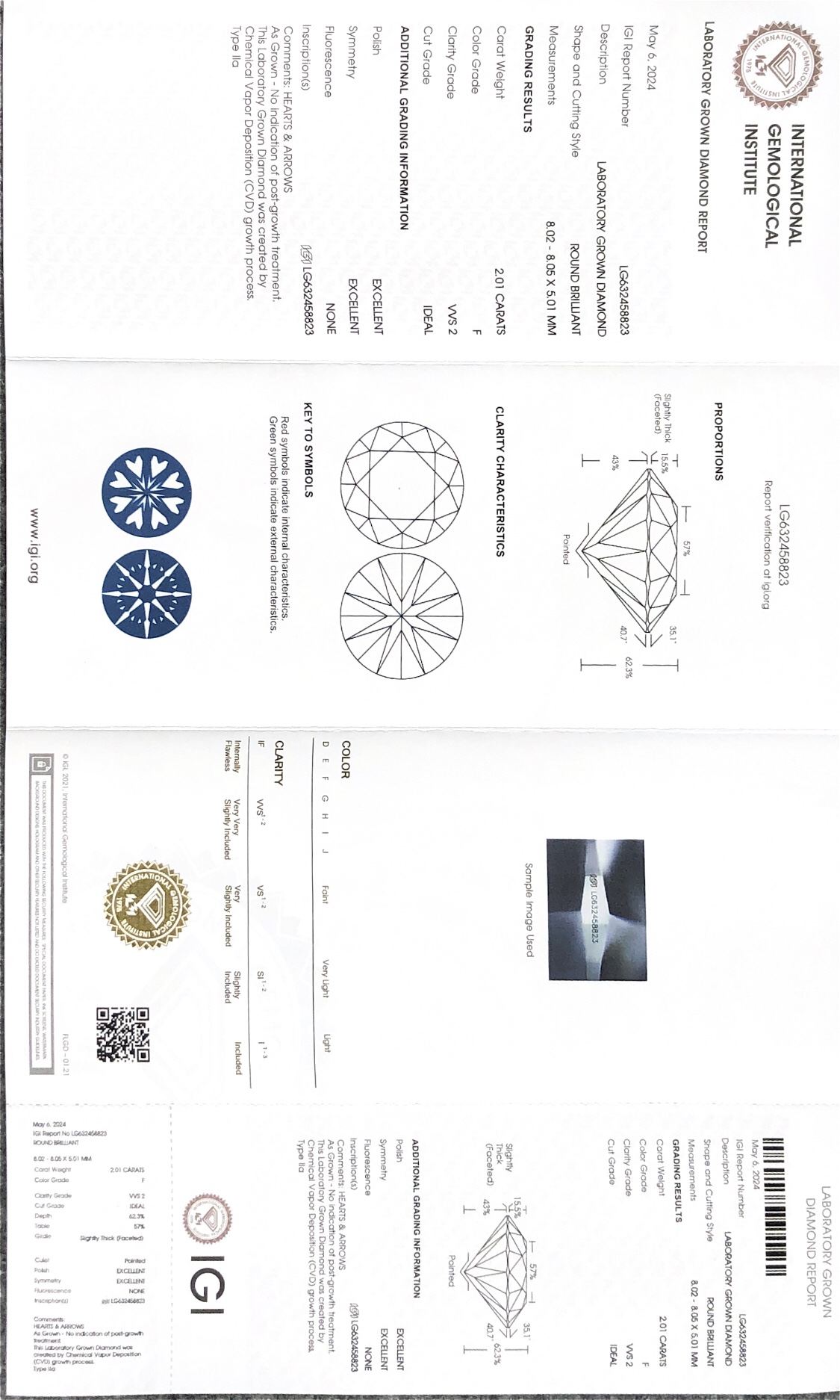 IGI Lab Grown Diamond CVD LG632458823 2.01CT F VVS2 ID EX EX 8