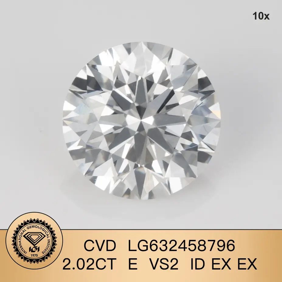 Laboratorio rotondo coltivato Diamond CVD LG632458796 2.02CT E VS2 ID ex ex 1