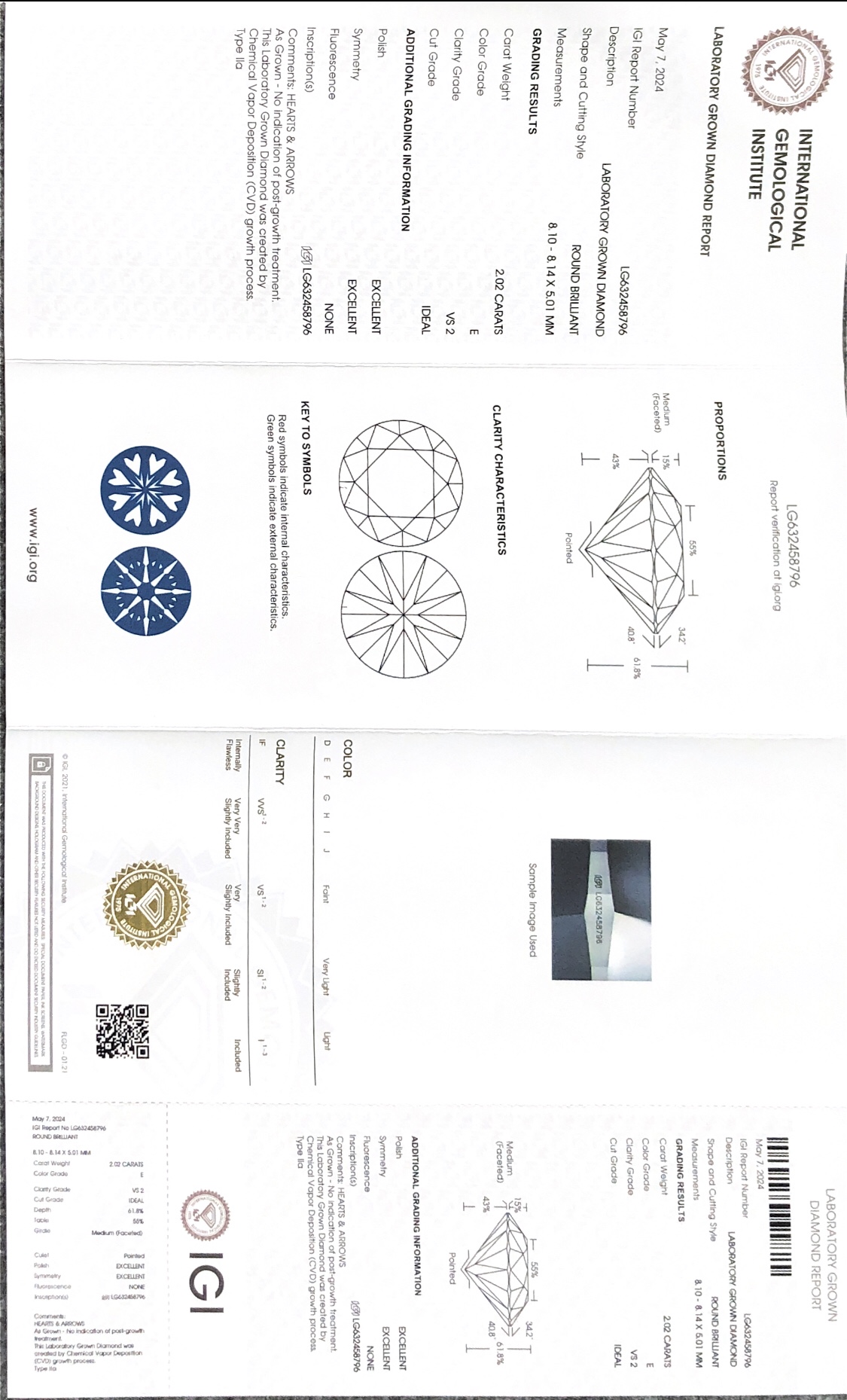 Round Lab Grown Diamond CVD LG632458796 2.02CT E VS2 ID EX EX 8
