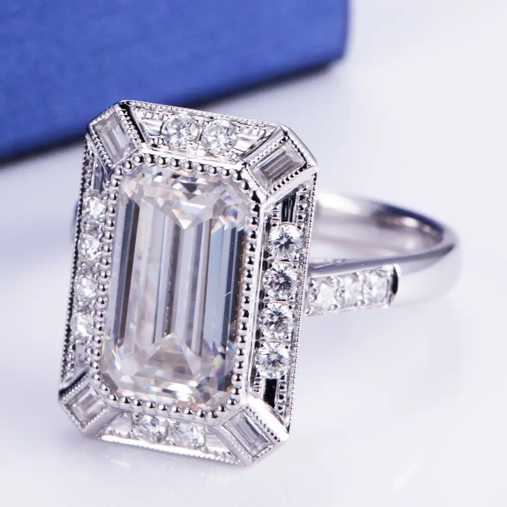 Gioielli Messi - Messi Gems MS -558 10K 18K Gioielli in oro bianco 7*12 mm Emerald Cut Moissanite Ring Anelli ad anello solitario 1
