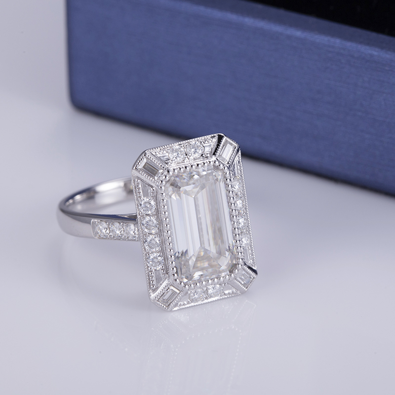 Messi Jewelry - Messi Gems MS-558 10K 18K White Gold Jewelry 7*12mm Emerald Cut Moissanite Solitary Ring Rings 10