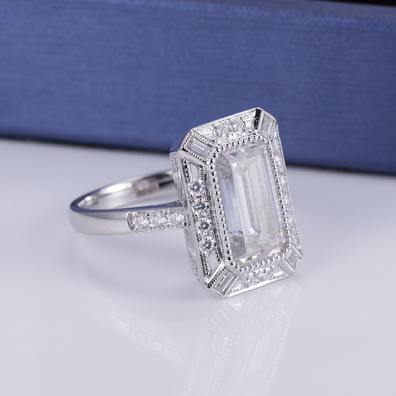 Messi Jewelry - Messi Gems MS-558 10K 18K White Gold Jewelry 7*12mm Emerald Cut Moissanite Solitary Ring Rings 11