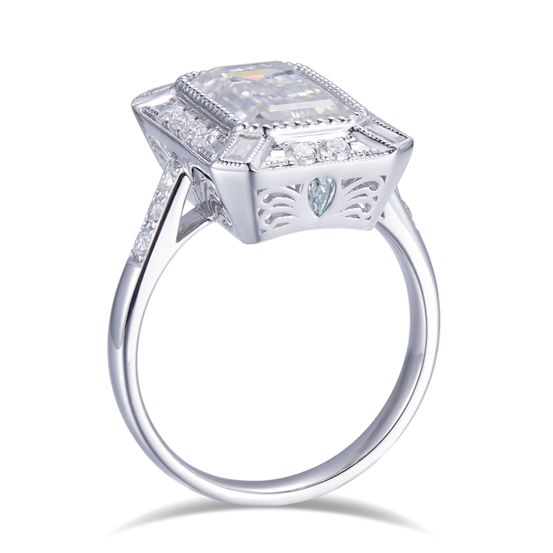 Messi Jewelry - Messi Gems MS-558 10K 18K White Gold Jewelry 7*12mm Emerald Cut Moissanite Solitary Ring Rings 9