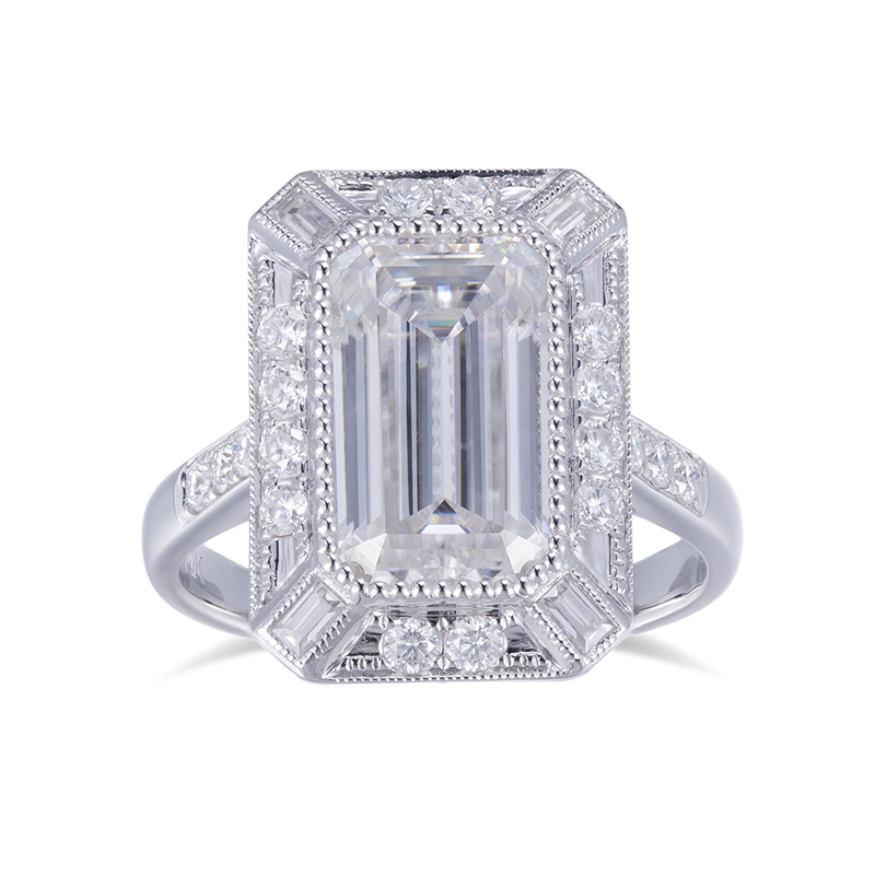 Messi Jewelry - Messi Gems MS-558 10K 18K White Gold Jewelry 7*12mm Emerald Cut Moissanite Solitary Ring Rings 8