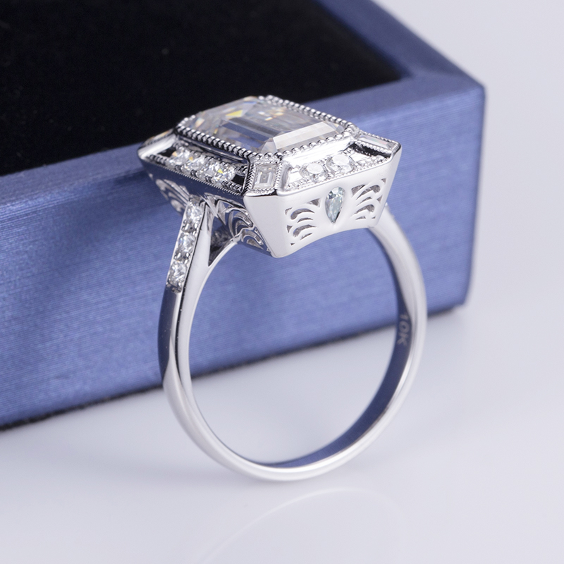 Messi Jewelry - Messi Gems MS-558 10K 18K White Gold Jewelry 7*12mm Emerald Cut Moissanite Solitary Ring Rings 13