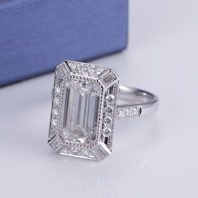 Messi Jewelry - Messi Gems MS-558 10K 18K White Gold Jewelry 7*12mm Emerald Cut Moissanite Solitary Ring Rings 12