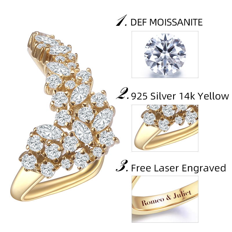 Messi Jewelry - Messi Jewelry 925 Sterling Silver 3.5X1.75mm Marquise Cut DEF Color Moissanite Diamond Ring For Women Rings 11