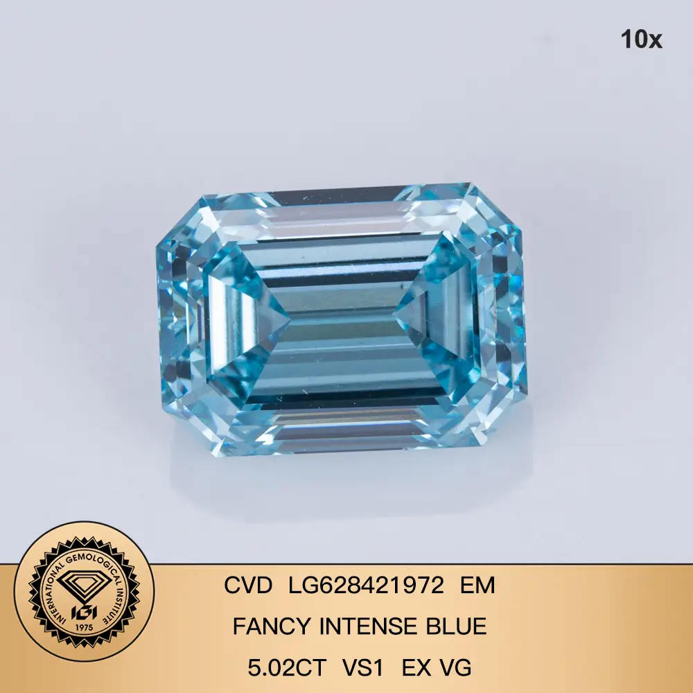Gioielli Messi CVD LG628421972 Fancy Intense Blue Emerald Cut 5ct vs1 Ex Vg Lab Grown Diamond 1
