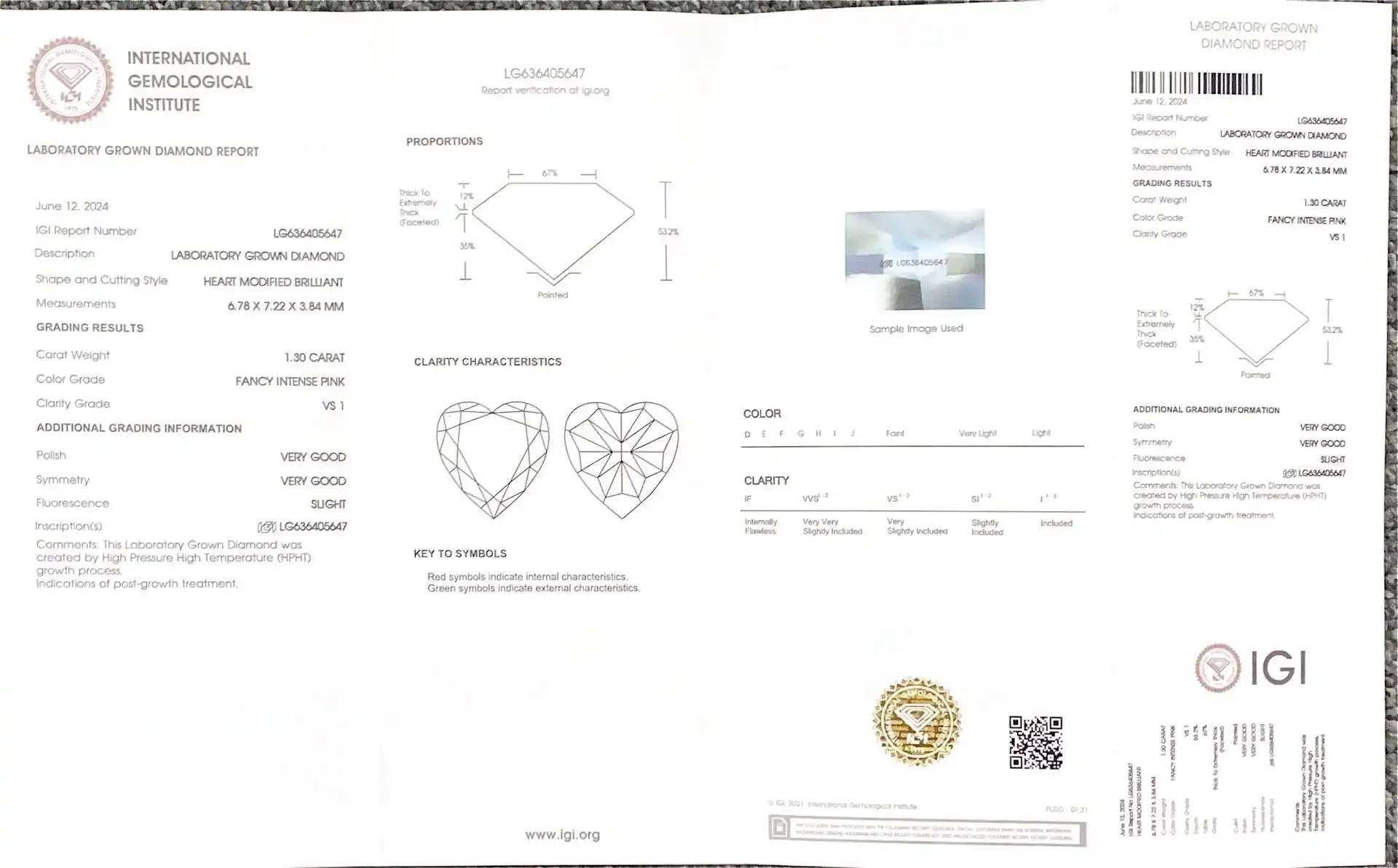 1.3 CT VS1 Fancy Intense Pink Heart Lab Diamond 7