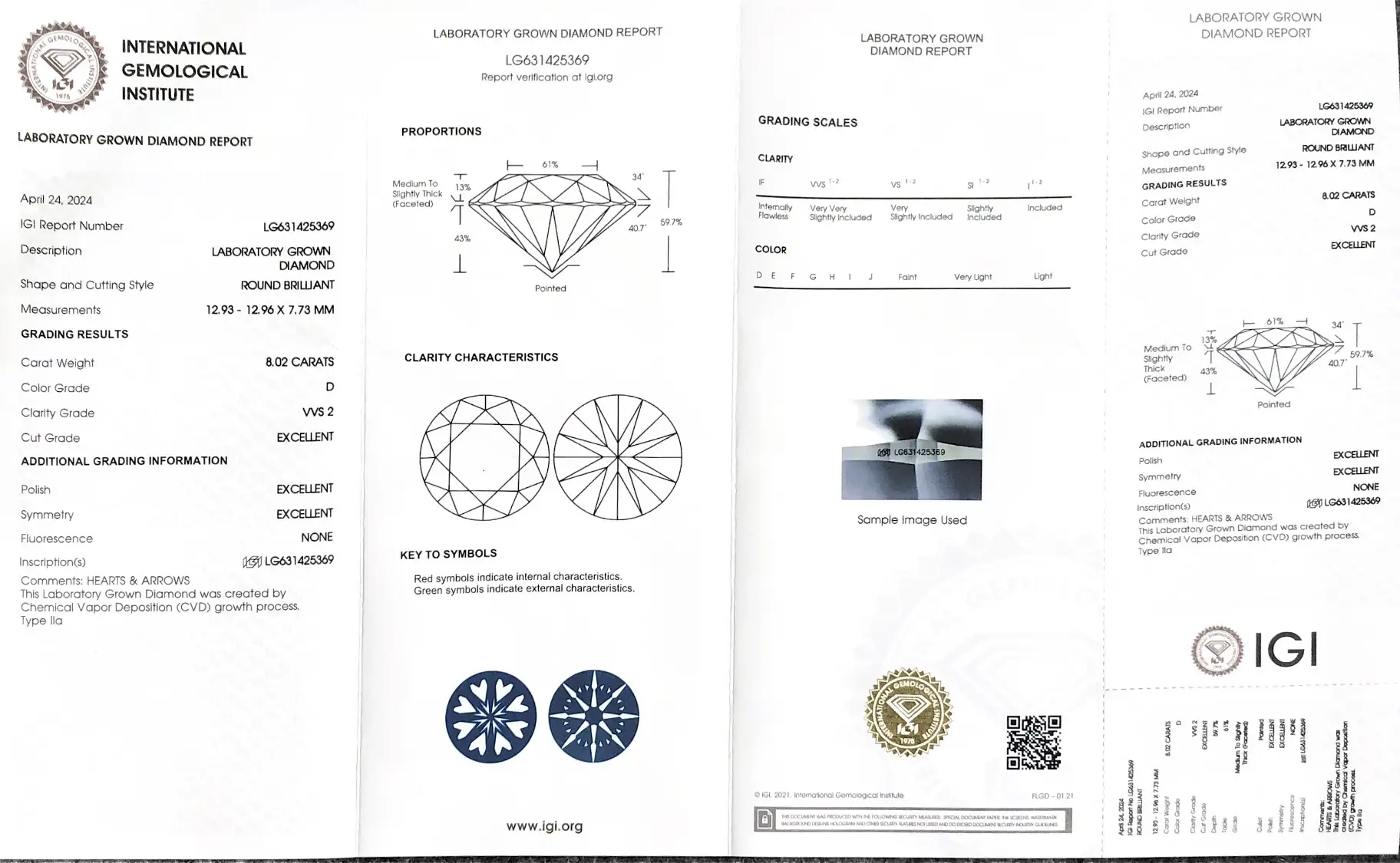IGI Lab Grown Diamond 8.02CT D VVS2 3EX Round Shape - Authenticity Certified 2