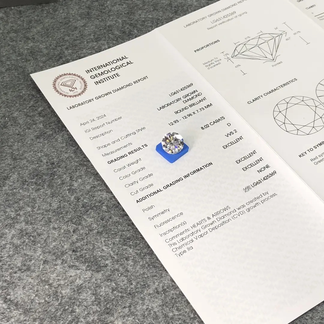 IGI Lab Grown Diamond 8.02ct D VVS2 3EX Круглая форма - сертифицированная подлинность 3