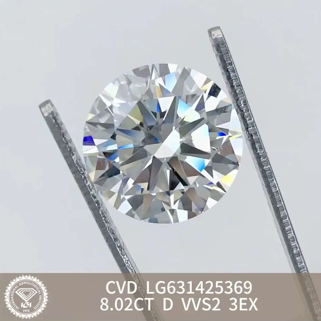 IGI Lab Grown Diamond 8.02CT D VVS2 3EX Round Shape - Authenticity Certified 6