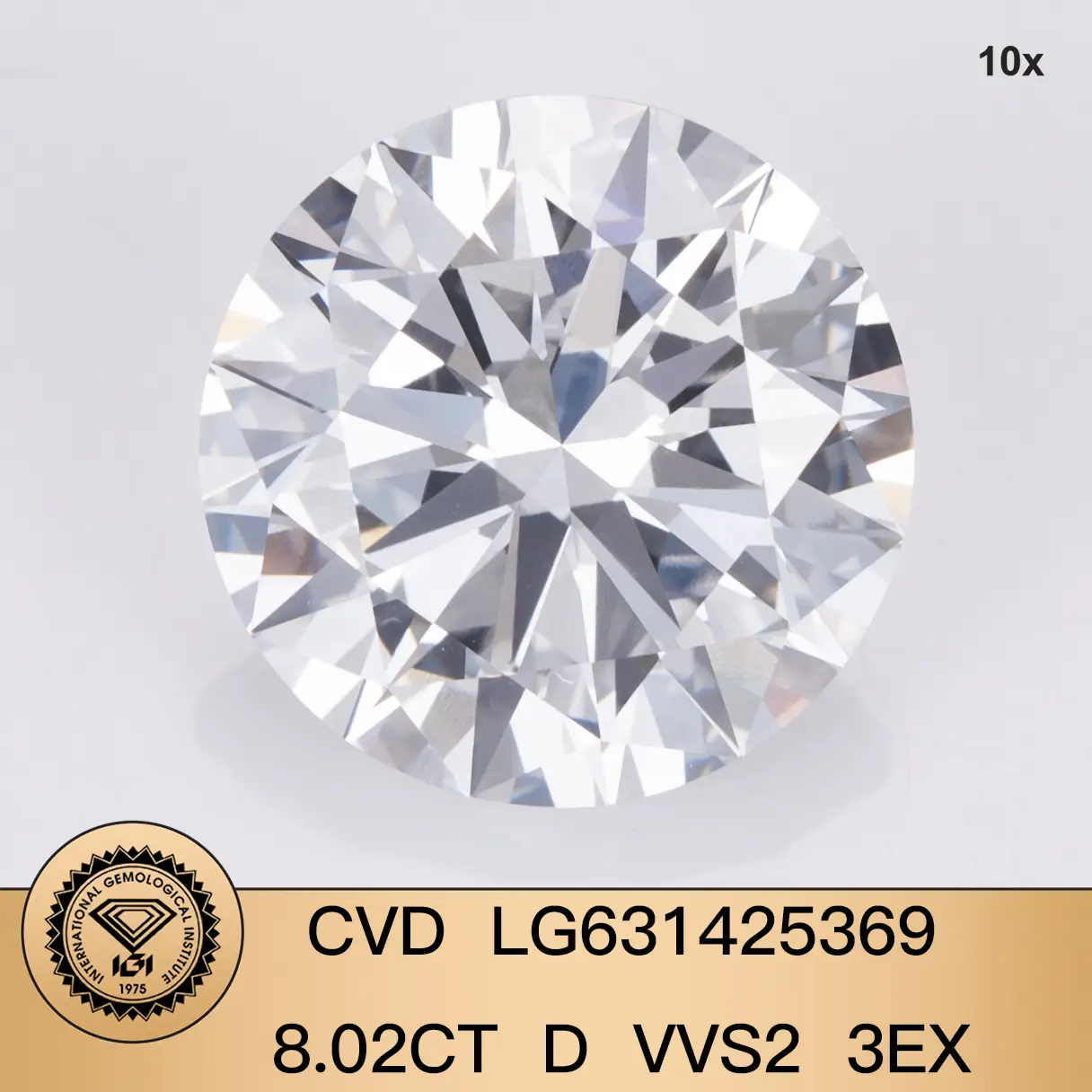 IGI Lab Grown Diamond 8.02CT D VVS2 3EX Round Shape - Authenticity Certified 5